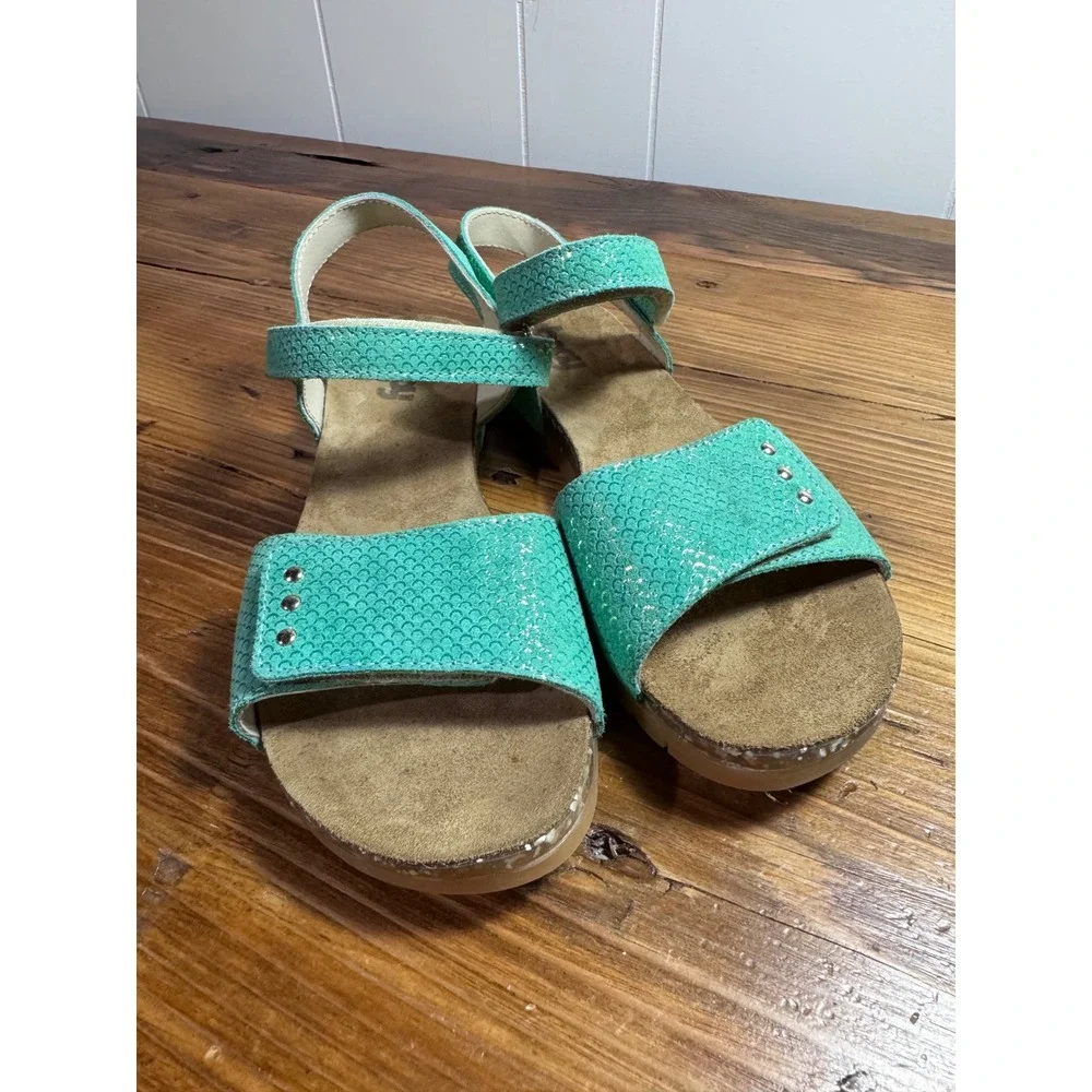 Bopy Seafoam Green‎ Leather Sandals EU 37 Youth 5 Adjustable Comfort Footbed